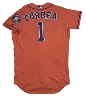2018 Carlos Correa Game Used Houston Astros Orange Alternate Jersey Used On 9/29/18 For Career Home Run #81 (MLB Authenticated)